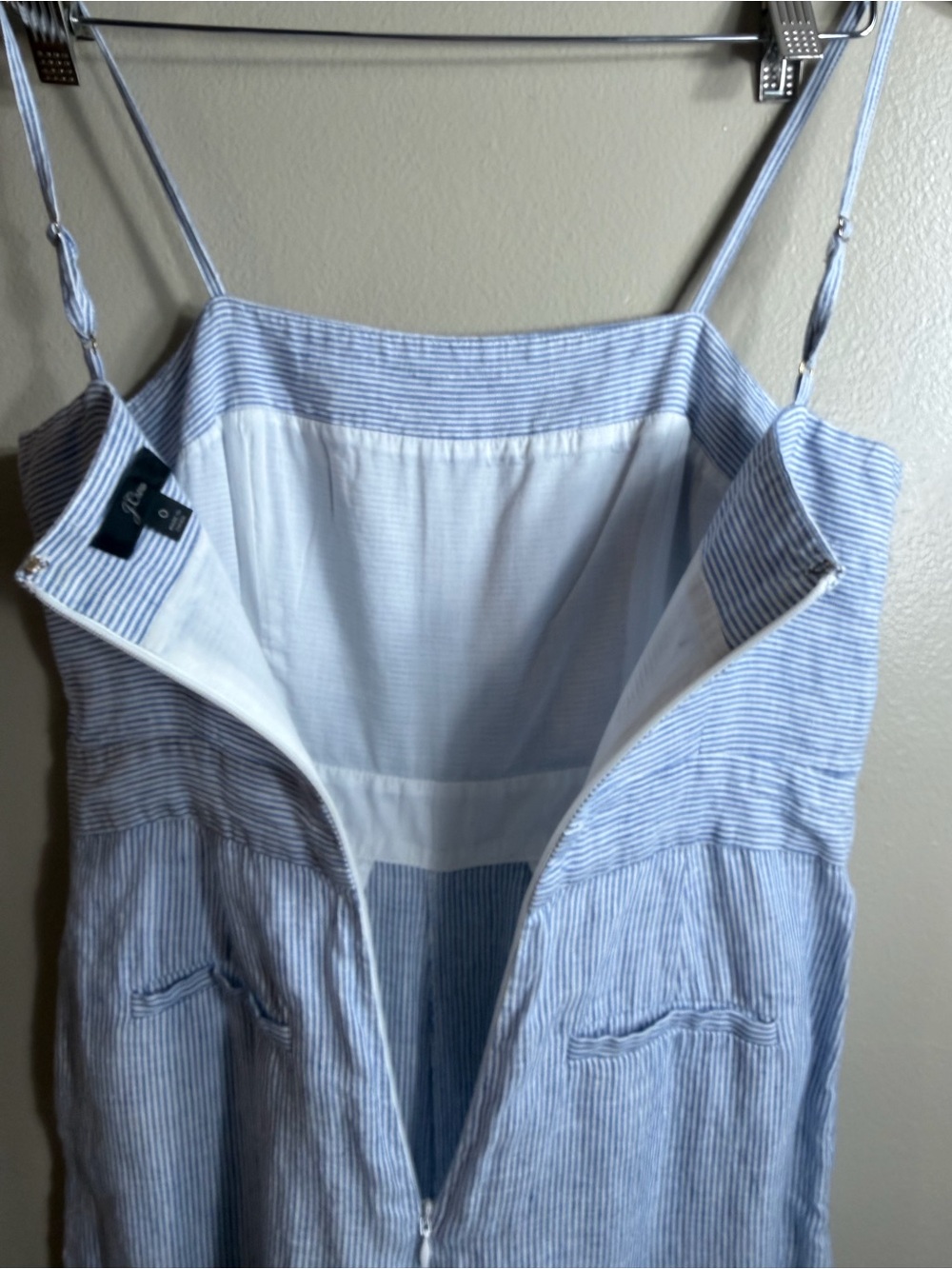 J.Crew Blue White Stripe 100% Linen Wide Leg Jumpsuit Size 0 - Picture 3 of 9